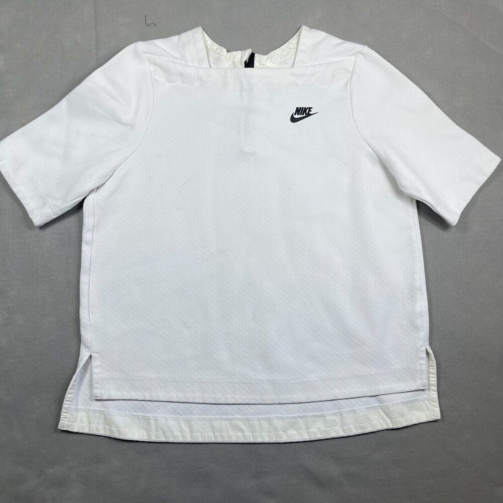 Nike Shirt Womens Medium White Boxy Short Sleeve Tech Fleece Crew
